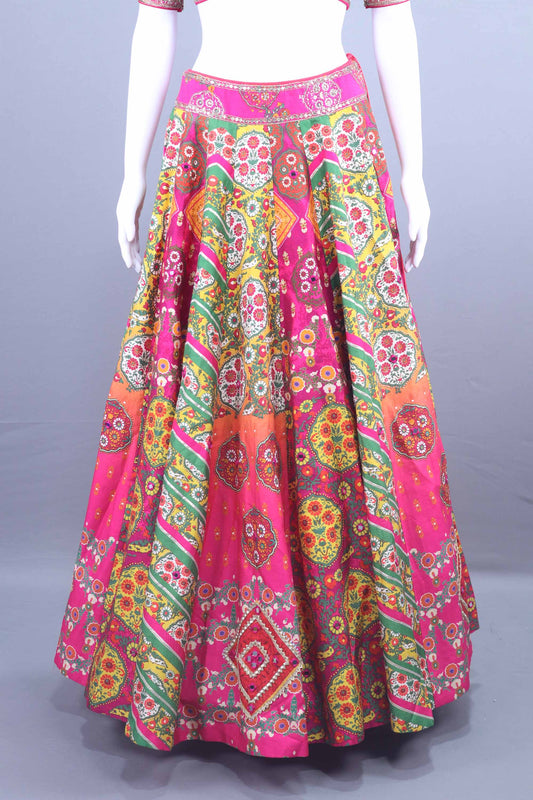 Pink Multicolor Gujarati Mirror Work Lehenga Choli with Dupatta