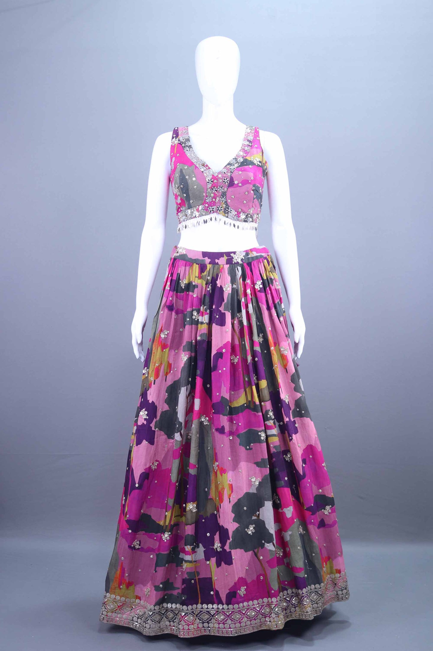 Multicolor Lehenga Choli and Purple Net Dupatta Designer Festive Wear