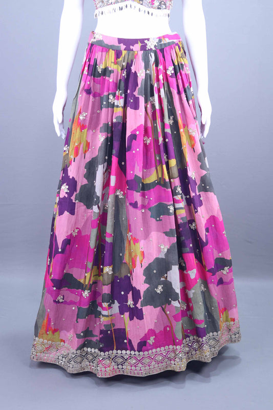 Multicolor Lehenga Choli and Purple Net Dupatta Designer Festive Wear