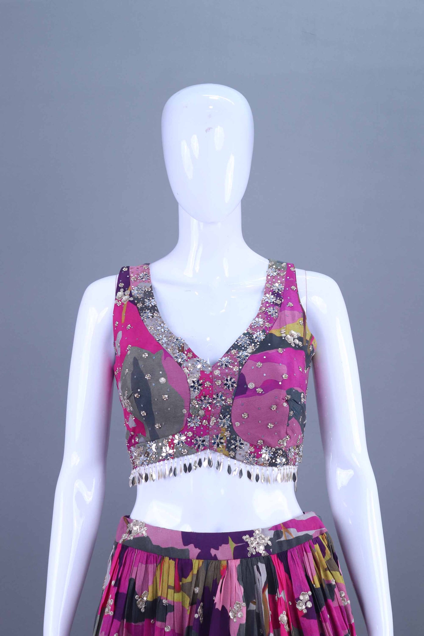 Multicolor Lehenga Choli and Purple Net Dupatta Designer Festive Wear