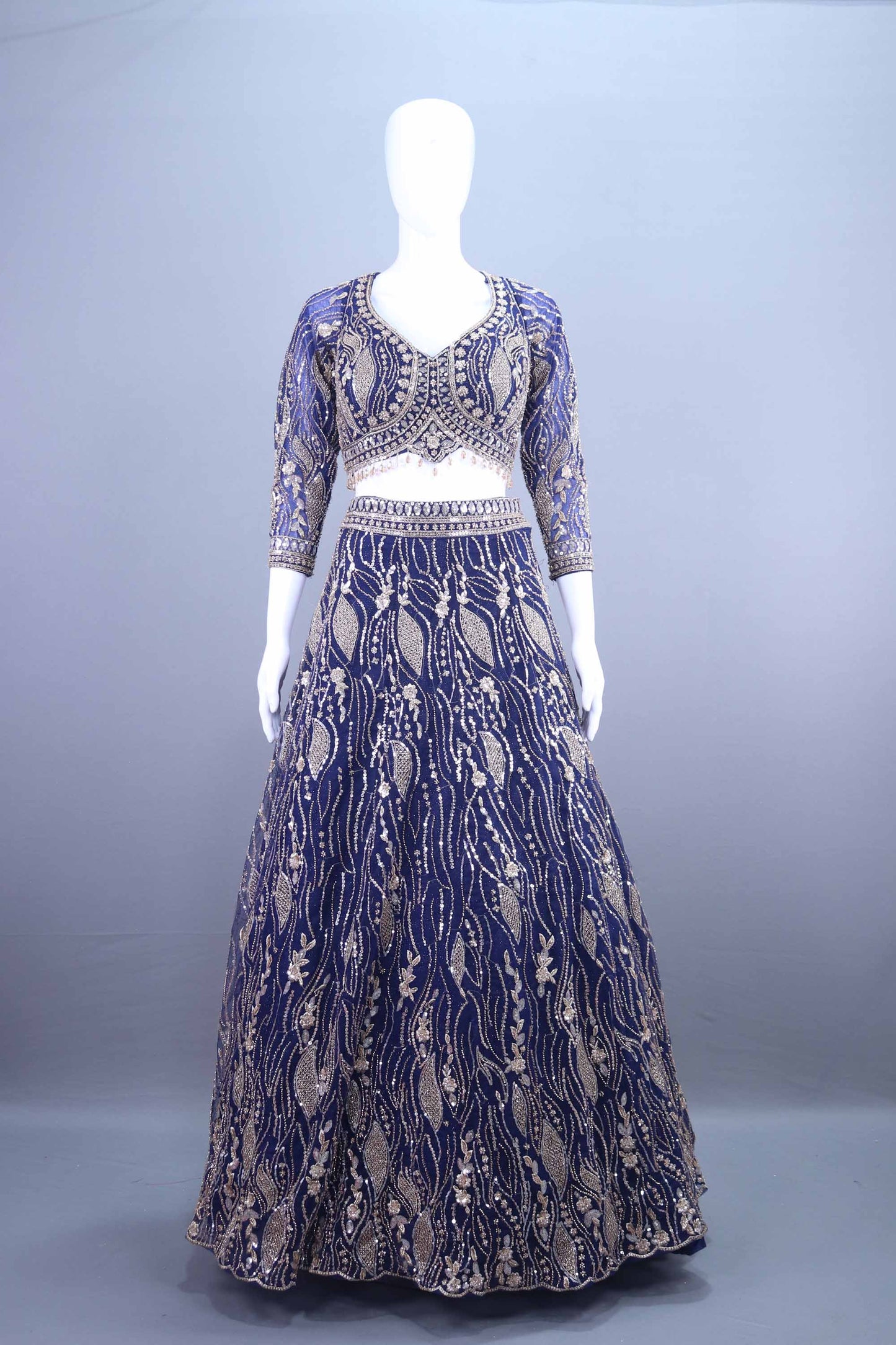 Navy Blue Net Lehenga Choli and Zari Work Designer Lehenga