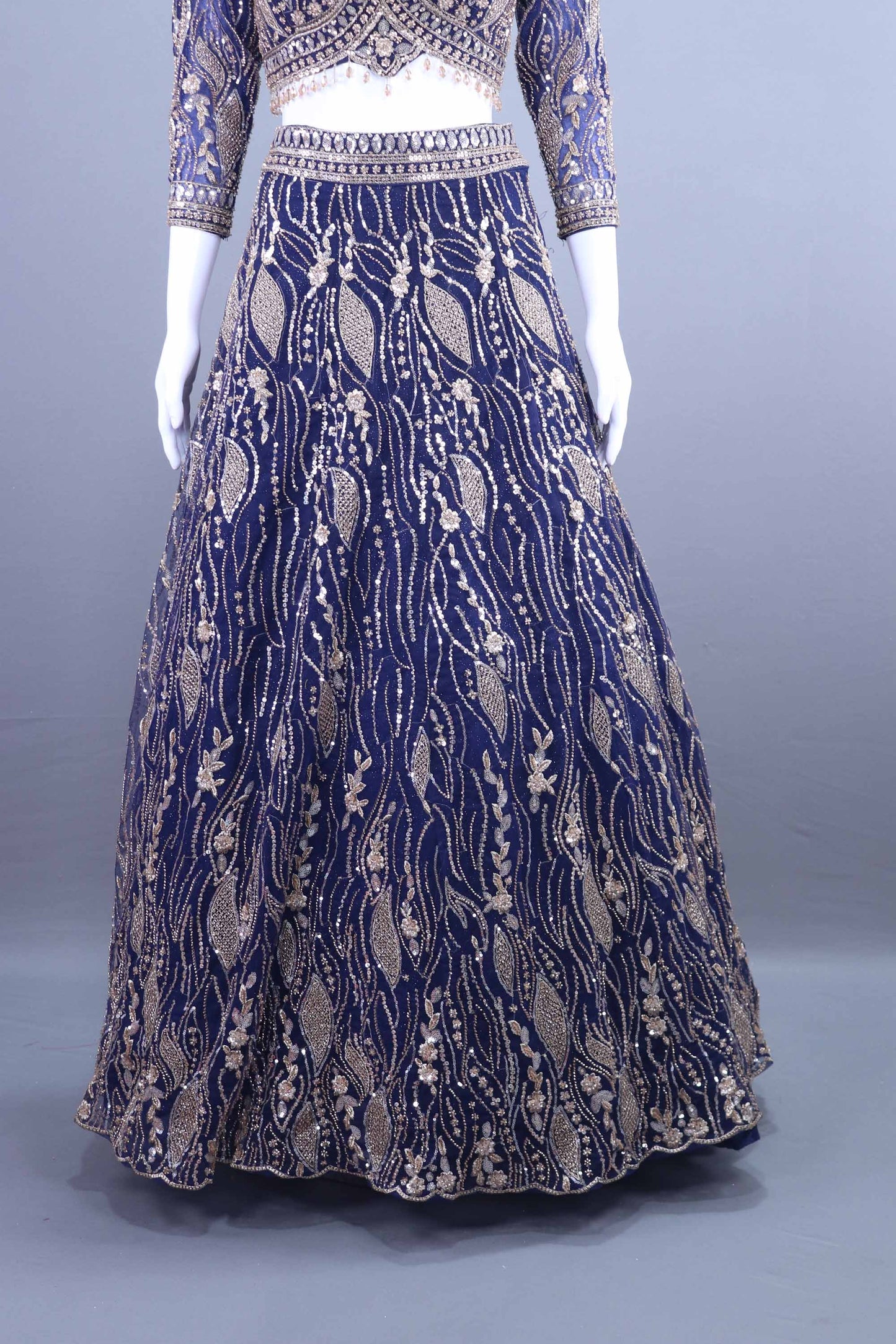Navy Blue Net Lehenga Choli and Zari Work Designer Lehenga