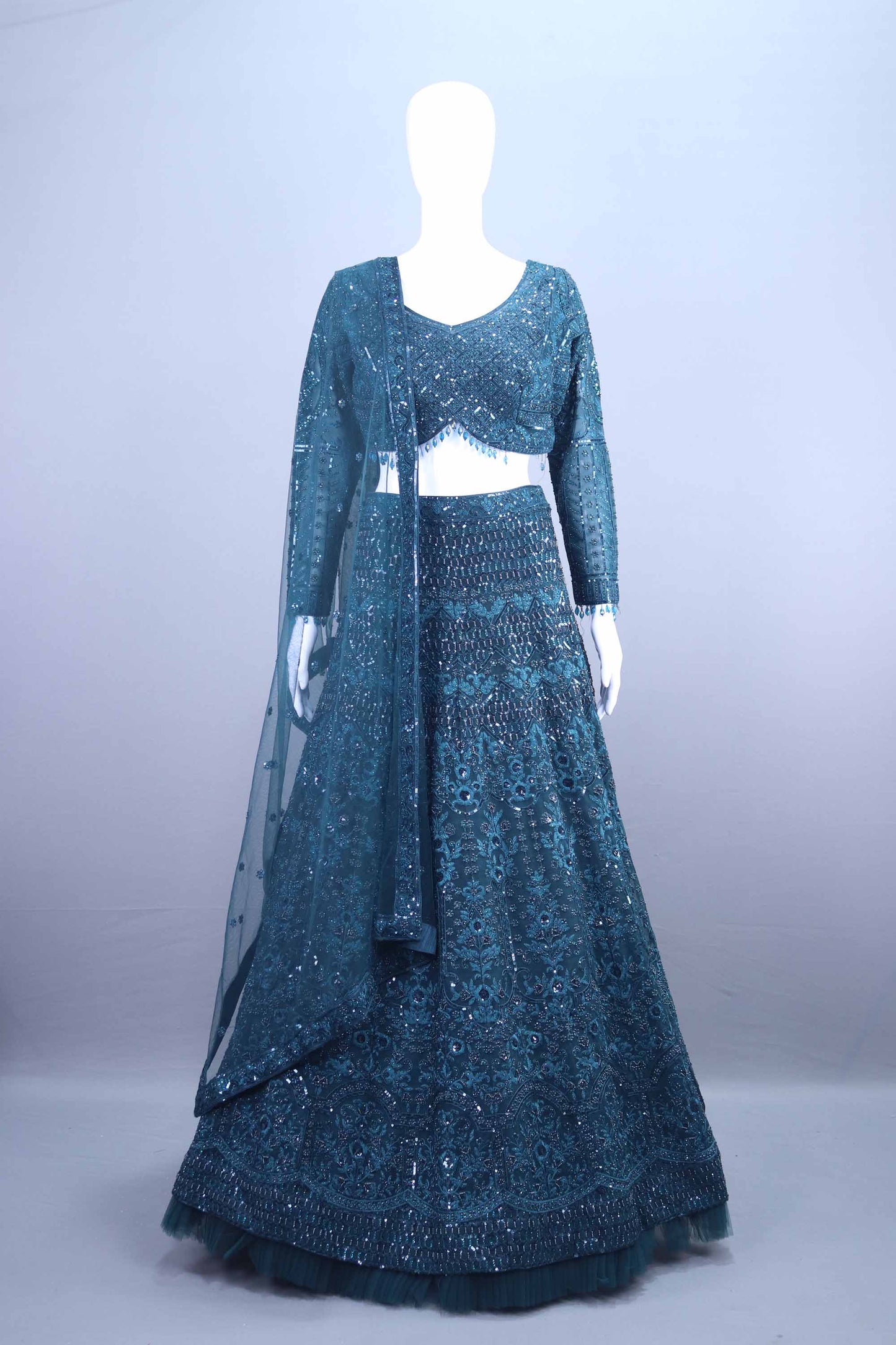 Teal Blue Heavy Lehenga Designer Choli with Dupatta