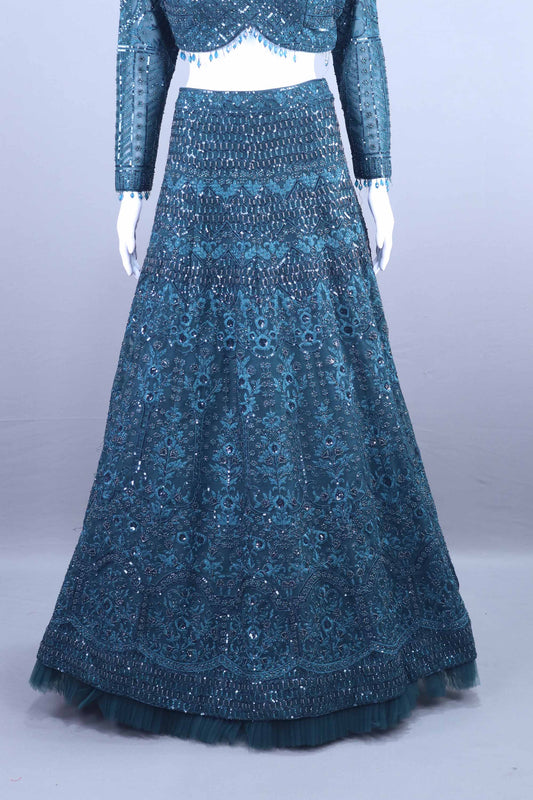 Teal Blue Heavy Lehenga Designer Choli with Dupatta