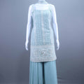 Sky Blue Embroidered Designer Sharara Suit Sleeveless Kurti Set