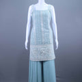 Sky Blue Embroidered Designer Sharara Suit Sleeveless Kurti Set