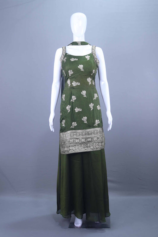 Designer Green Sharara Suit with Embroidered Border Party wear Set