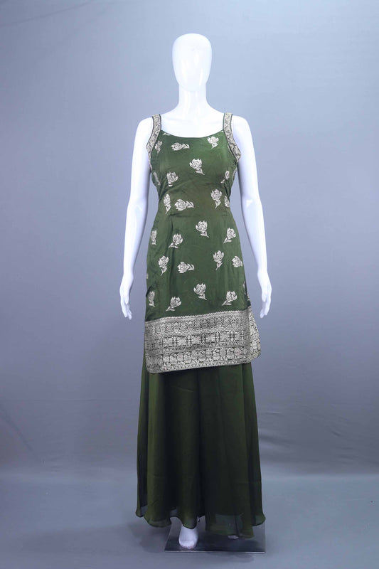 Designer Green Sharara Suit with Embroidered Border Party wear Set