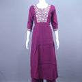 Designer Wine Purple Embroidered Kurti Pant Set with Dupatta