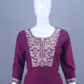 Designer Wine Purple Embroidered Kurti Pant Set with Dupatta