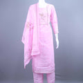 Designer Pink mbroidered Cotton Kurti Pant Set with Dupatta