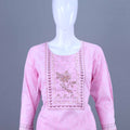 Designer Pink mbroidered Cotton Kurti Pant Set with Dupatta