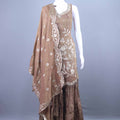 Brown Embroidered Designer Sharara Suit Sleeveless Kurti with Dupatta