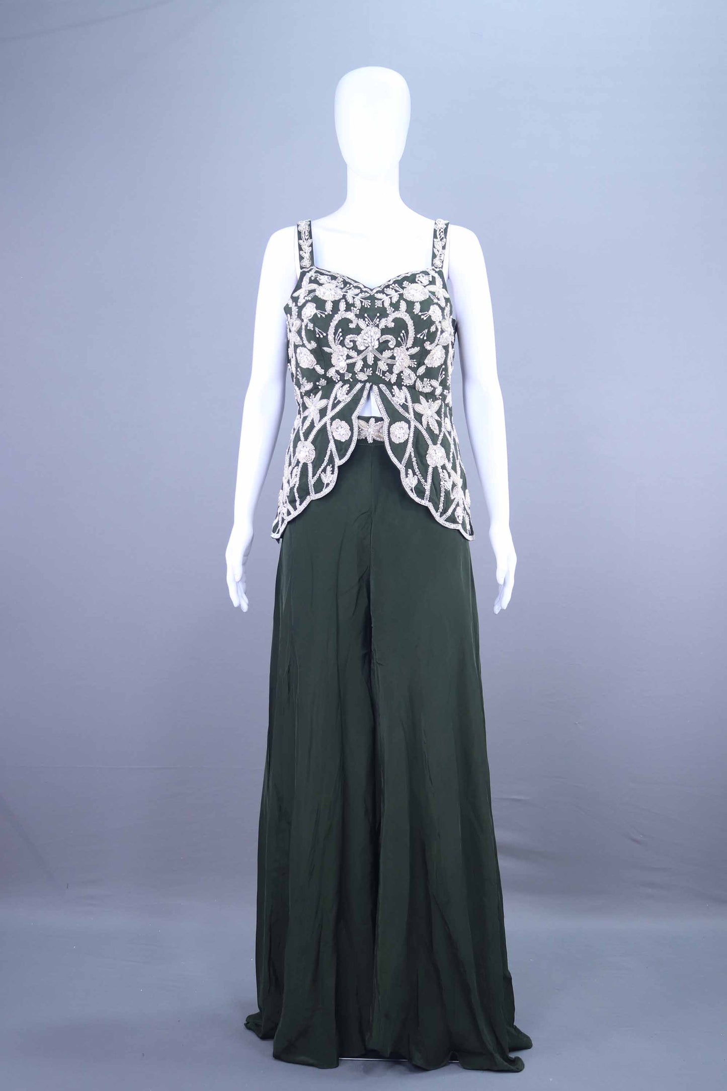 Dark Green Embellished Sleeveless Indo-Western Party Wear Dress