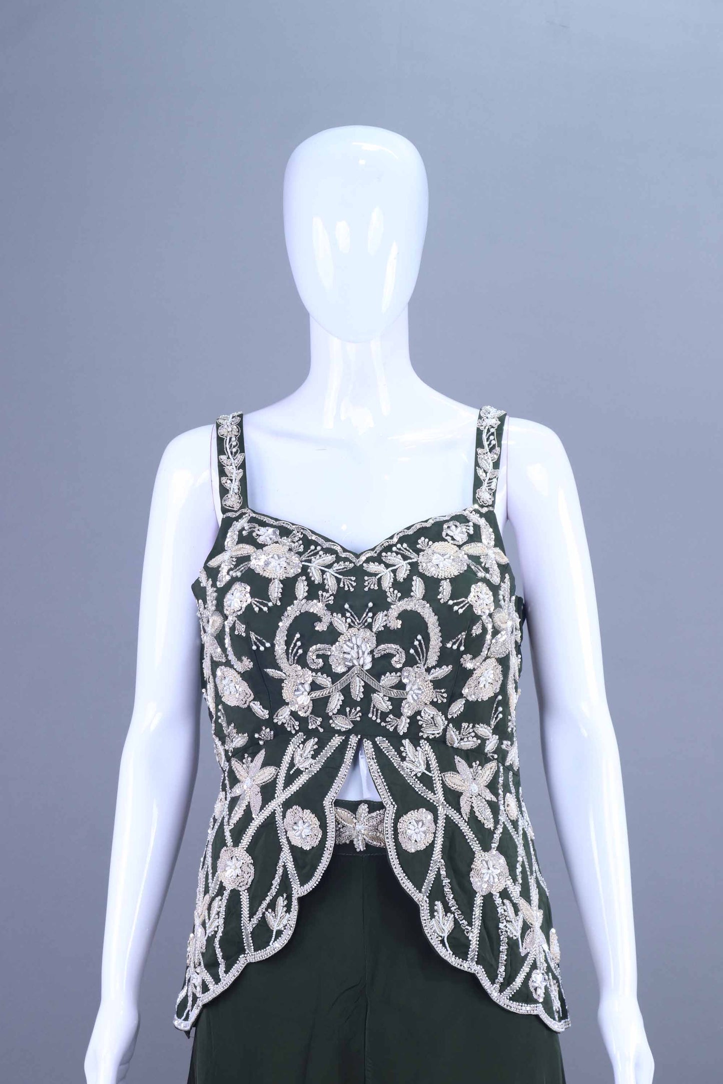 Dark Green Embellished Sleeveless Indo-Western Party Wear Dress