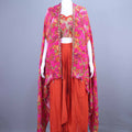 Pink Orange Crop Top Dhoti Pants Indo-Western Party Wear Set