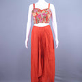 Pink Orange Crop Top Dhoti Pants Indo-Western Party Wear Set