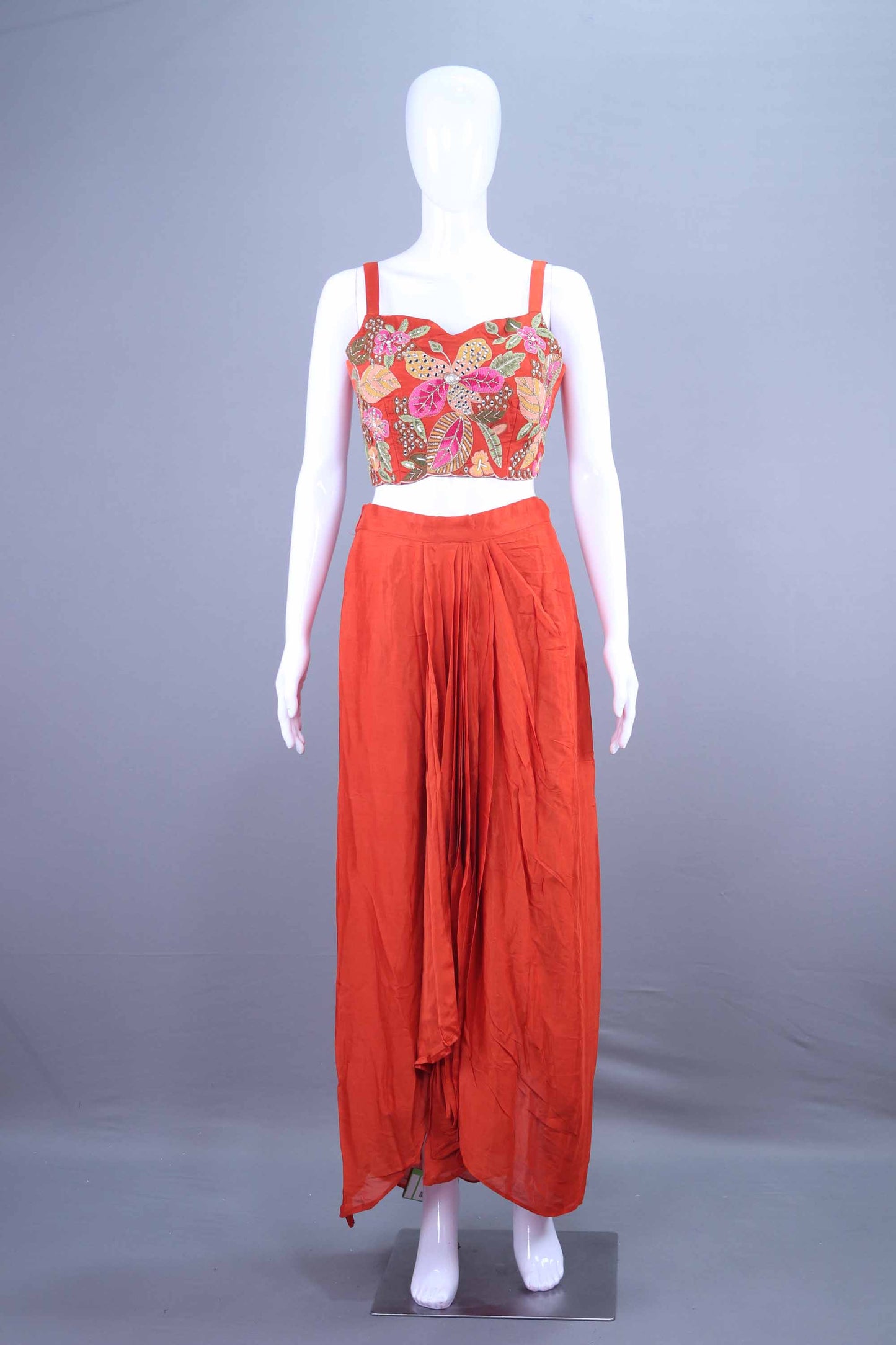 Pink Orange Crop Top Dhoti Pants Indo-Western Party Wear Set