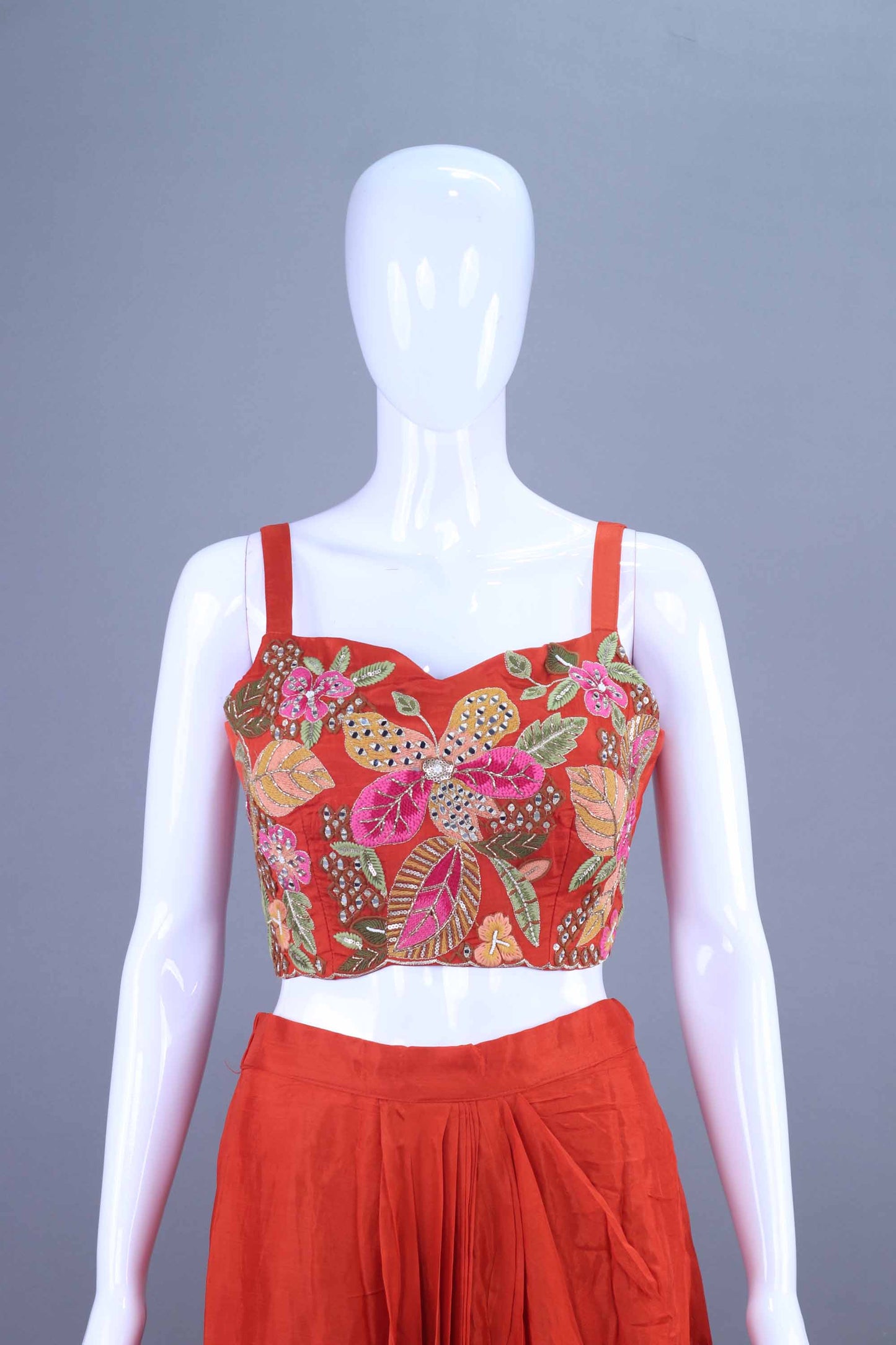 Pink Orange Crop Top Dhoti Pants Indo-Western Party Wear Set