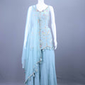 Pastel Blue Embroidered Kurta Sharara Set with Dupatta