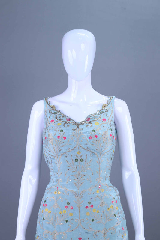 Pastel Blue Embroidered Kurta Sharara Set with Dupatta