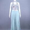 Mint Sky Blue Designer Embroidered Crop Top Palazzo Set