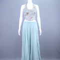 Mint Sky Blue Designer Embroidered Crop Top Palazzo Set