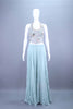 Mint Sky Blue Designer Embroidered Crop Top Palazzo Set