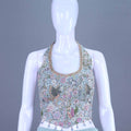 Mint Sky Blue Designer Embroidered Crop Top Palazzo Set