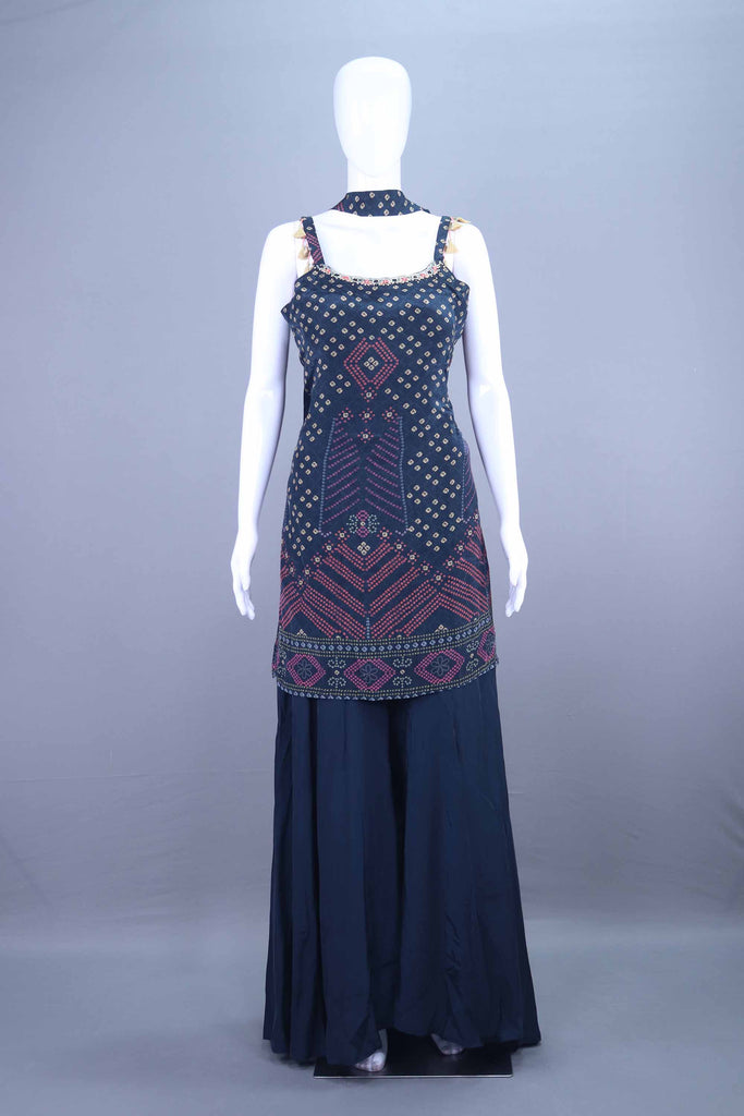 Navy Blue Printed Kurti with Matching Sharara Set Casual Occasions