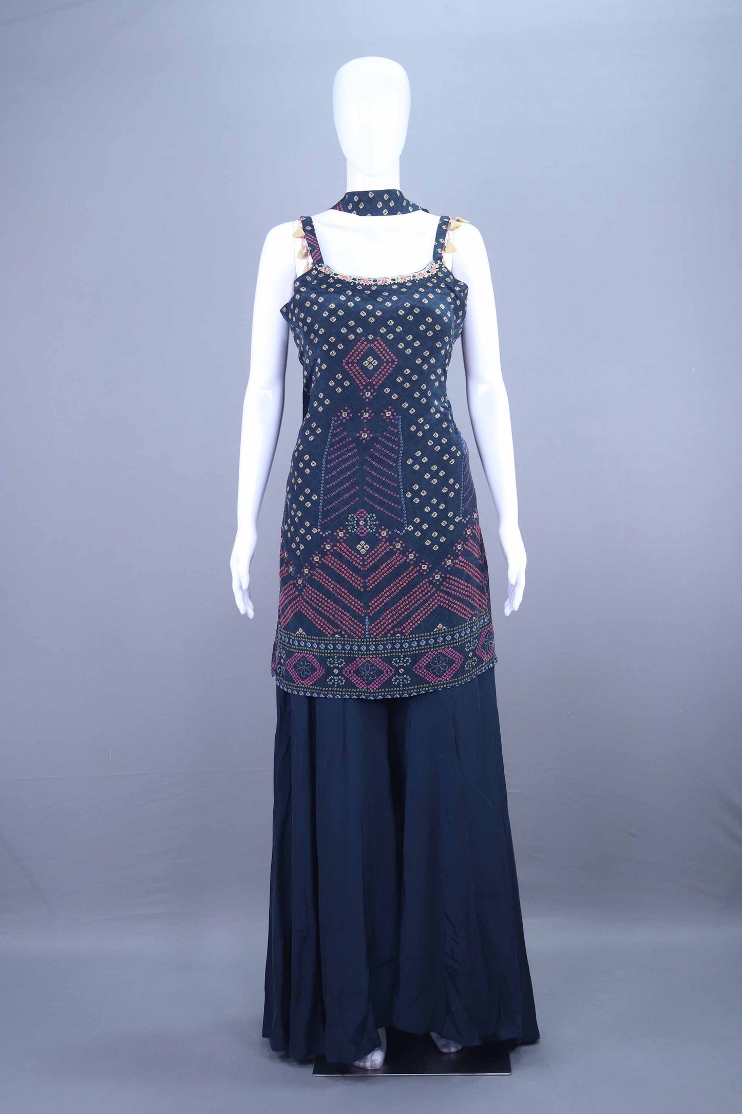 Navy Blue Printed Kurti with Matching Sharara Set Casual Occasions