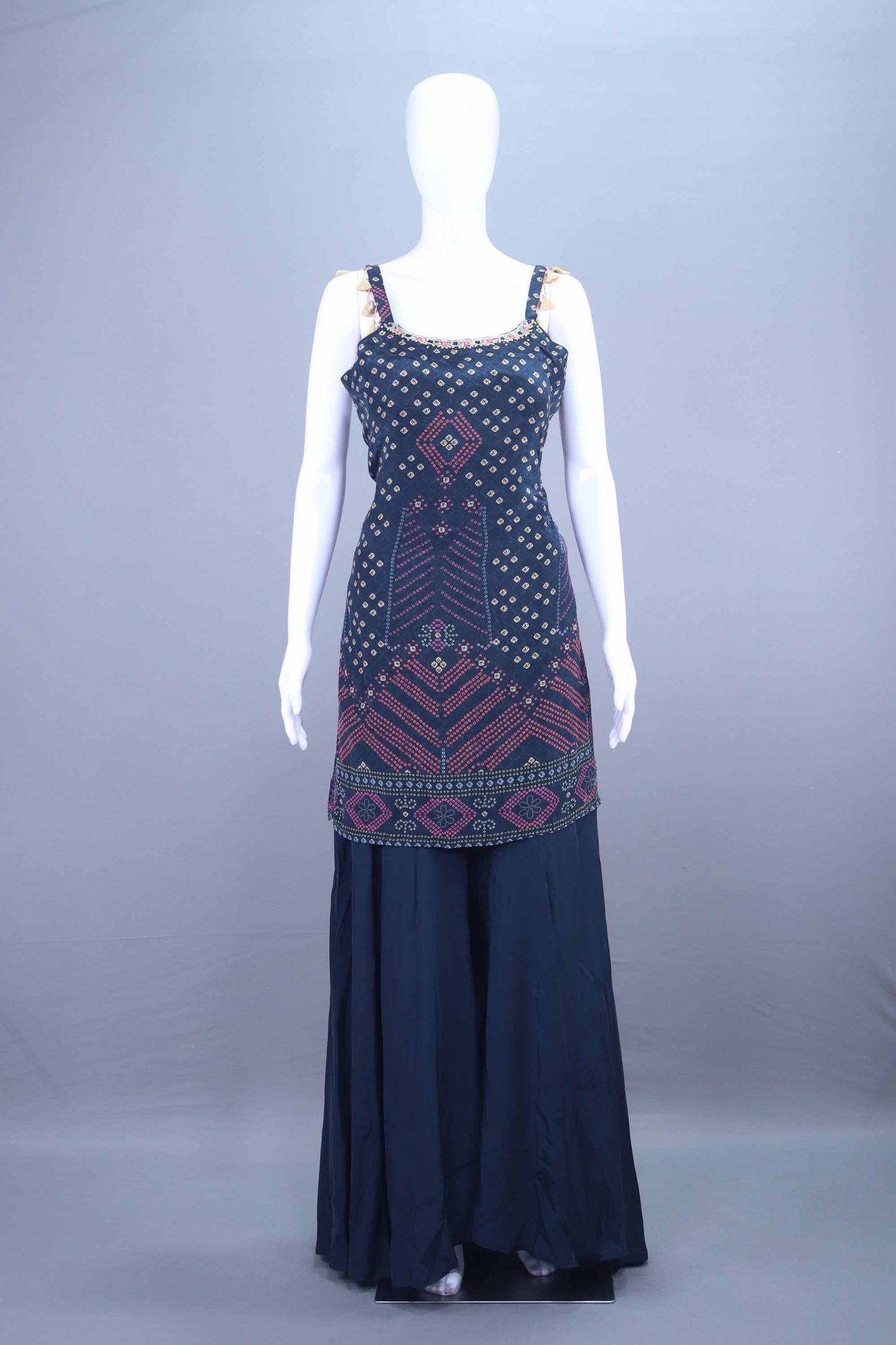 Blue Heavy Designer Sleeveless Sharara Palazzo suit