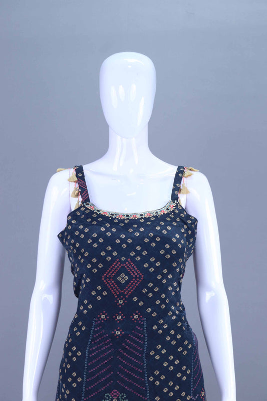 Blue Heavy Designer Sleeveless Sharara Palazzo suit