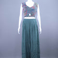 Designer Green Printed Co Ord Set with Crop Top, Jacket Palazzo Pants