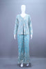 Elegant Aqua Blue Embroidered Jacket Pant Set for Festive Wear