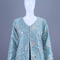 Elegant Aqua Blue Embroidered Jacket Pant Set for Festive Wear
