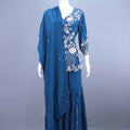 Teal Blue Embroidered Georgette Kurti Sharara Set with Dupatta