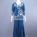 Teal Blue Embroidered Georgette Kurti Sharara Set with Dupatta