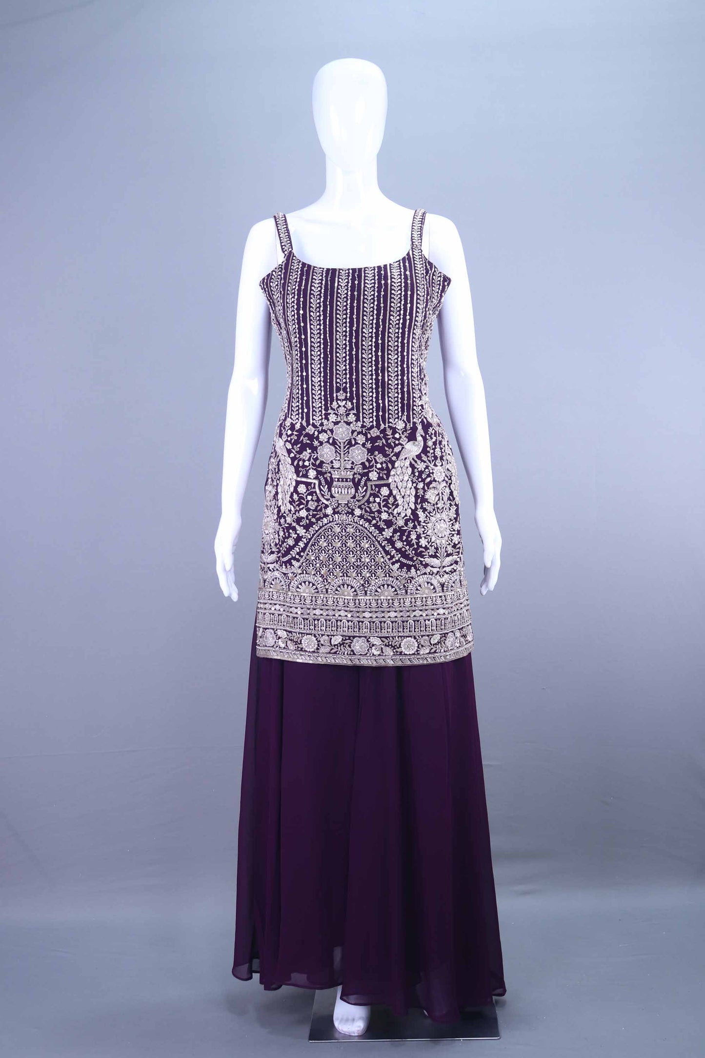 Maroon Heavy Designer Sharara With Palazzo Set