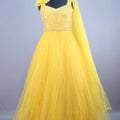 Yellow Embellished Net Gown with Dupatta Designer Party Wear 