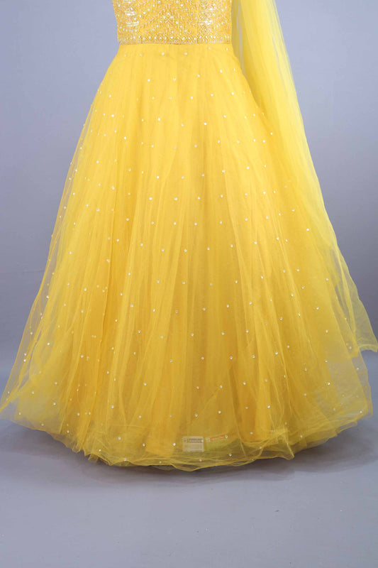 Yellow Embellished Net Gown with Dupatta Designer Party Wear