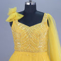 Yellow Embellished Net Gown with Dupatta Designer Party Wear
