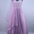 Purple Heavy Embroidered Pleated Net Gown with Dupatta 