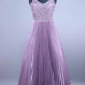 Purple Heavy Embroidered Pleated Net Gown with Dupatta