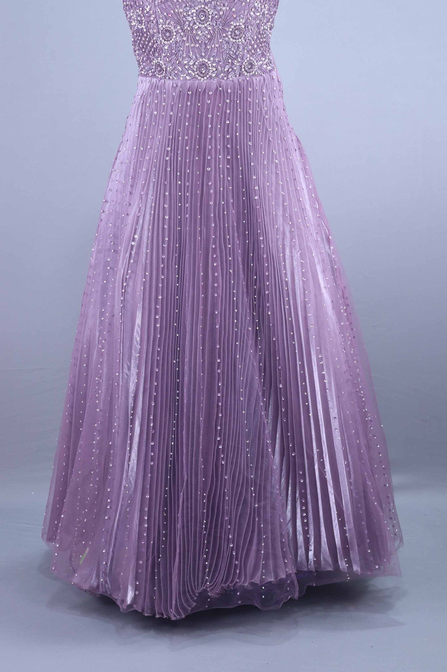 Purple Heavy Embroidered Pleated Net Gown with Dupatta