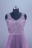 Purple Heavy Embroidered Pleated Net Gown with Dupatta