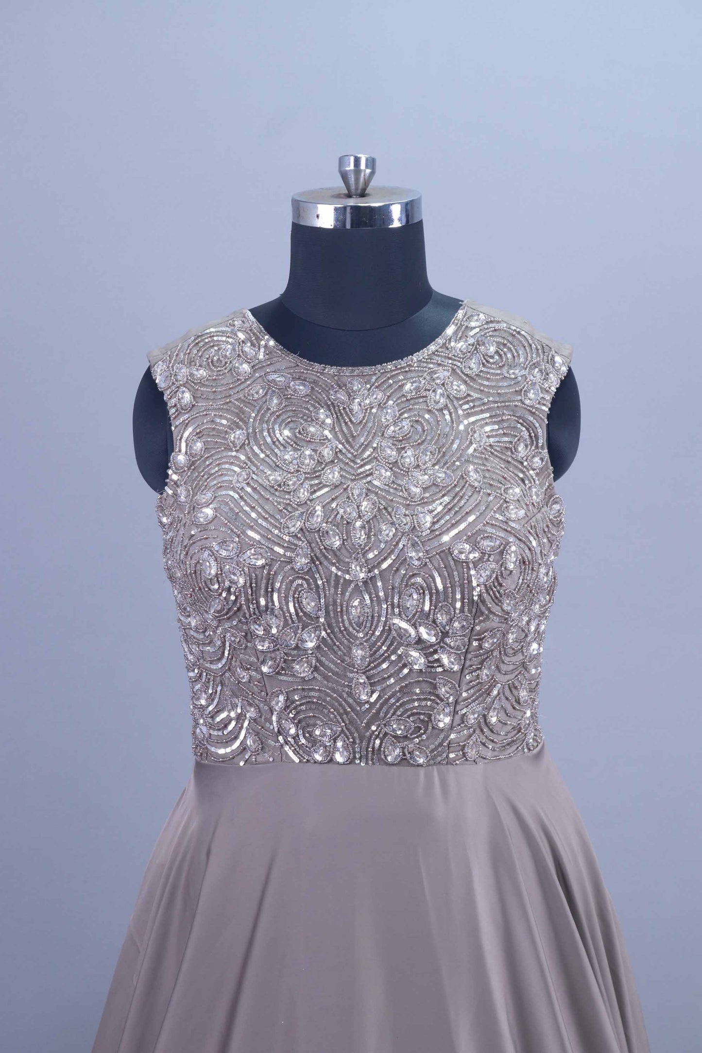 Brown Embroidered Sleeveless Anarkali Gown with Dupatta