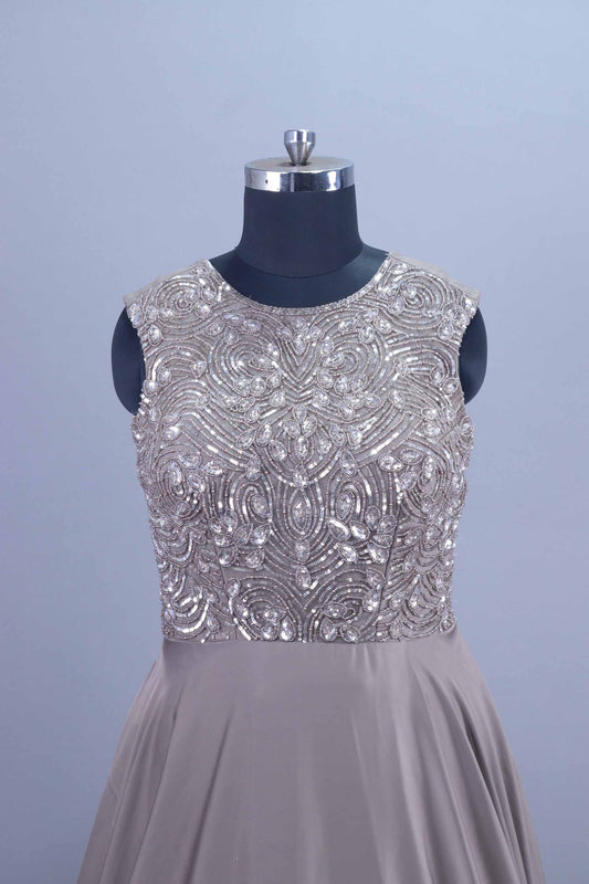 Brown Embroidered Sleeveless Anarkali Gown with Dupatta