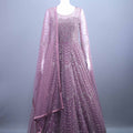 Wine Purple Heavy Embroidered Net Anarkali Gown with Dupatta 