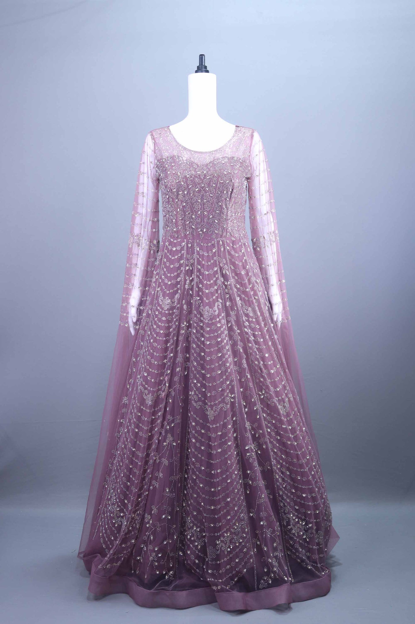 Wine Purple Heavy Embroidered Net Anarkali Gown with Dupatta